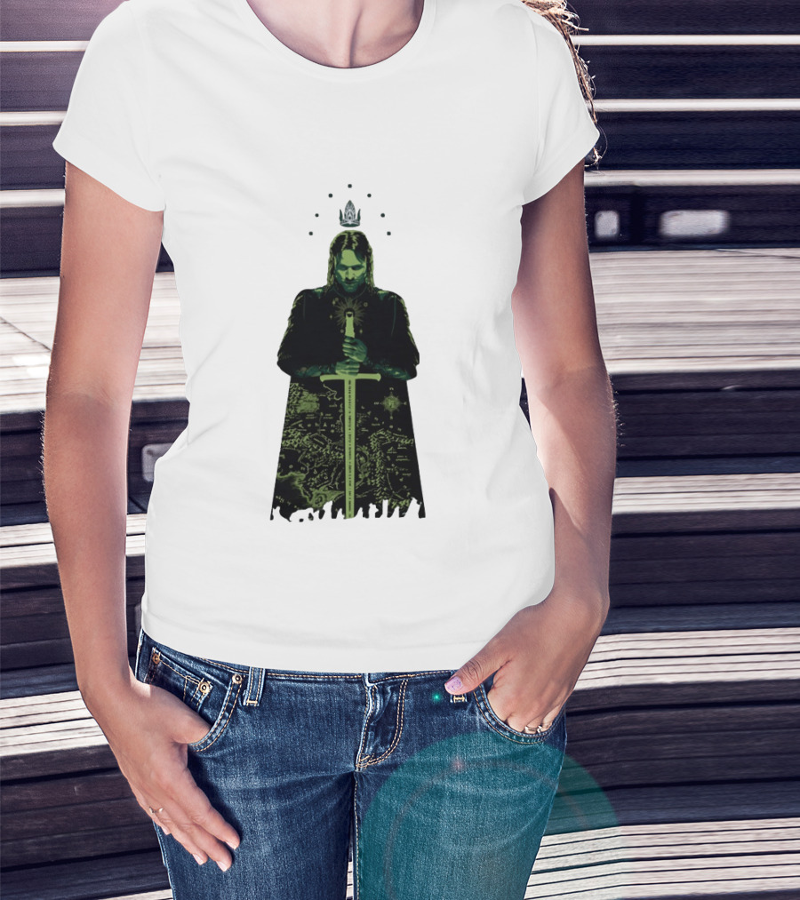 The Lord Of The Rings Aragorn Sword Map Middle Earth King T-Shirt