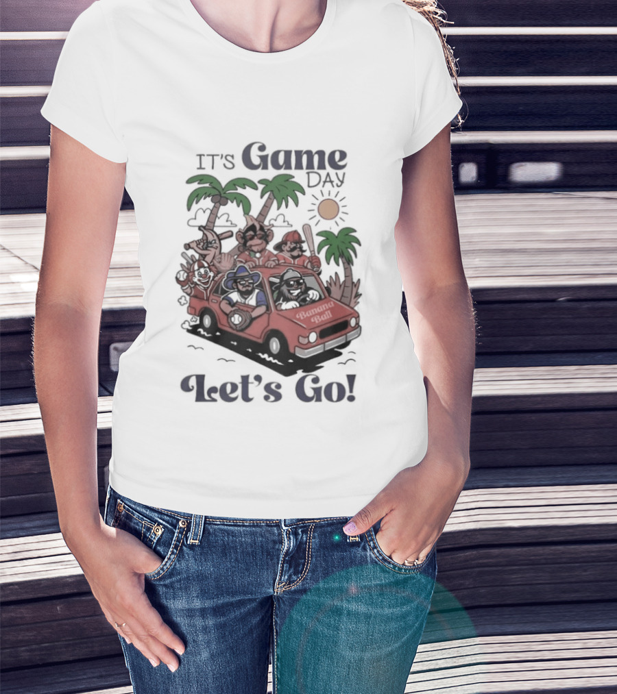 It's Game Day Let's Go Banana Ball Van And Palm Trees Adventure T-Shirt