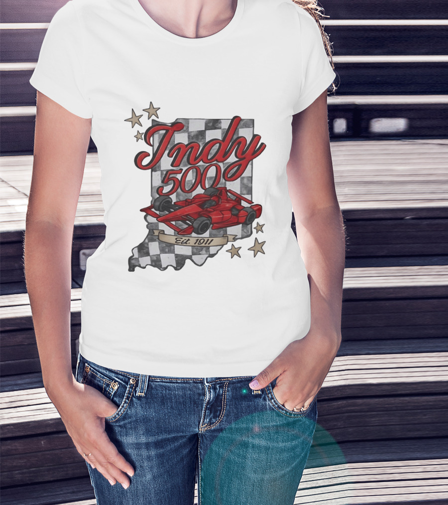 Indy 500 Racing Checkered Flag Red Race Car Est. 1911 Indianapolis T-Shirt