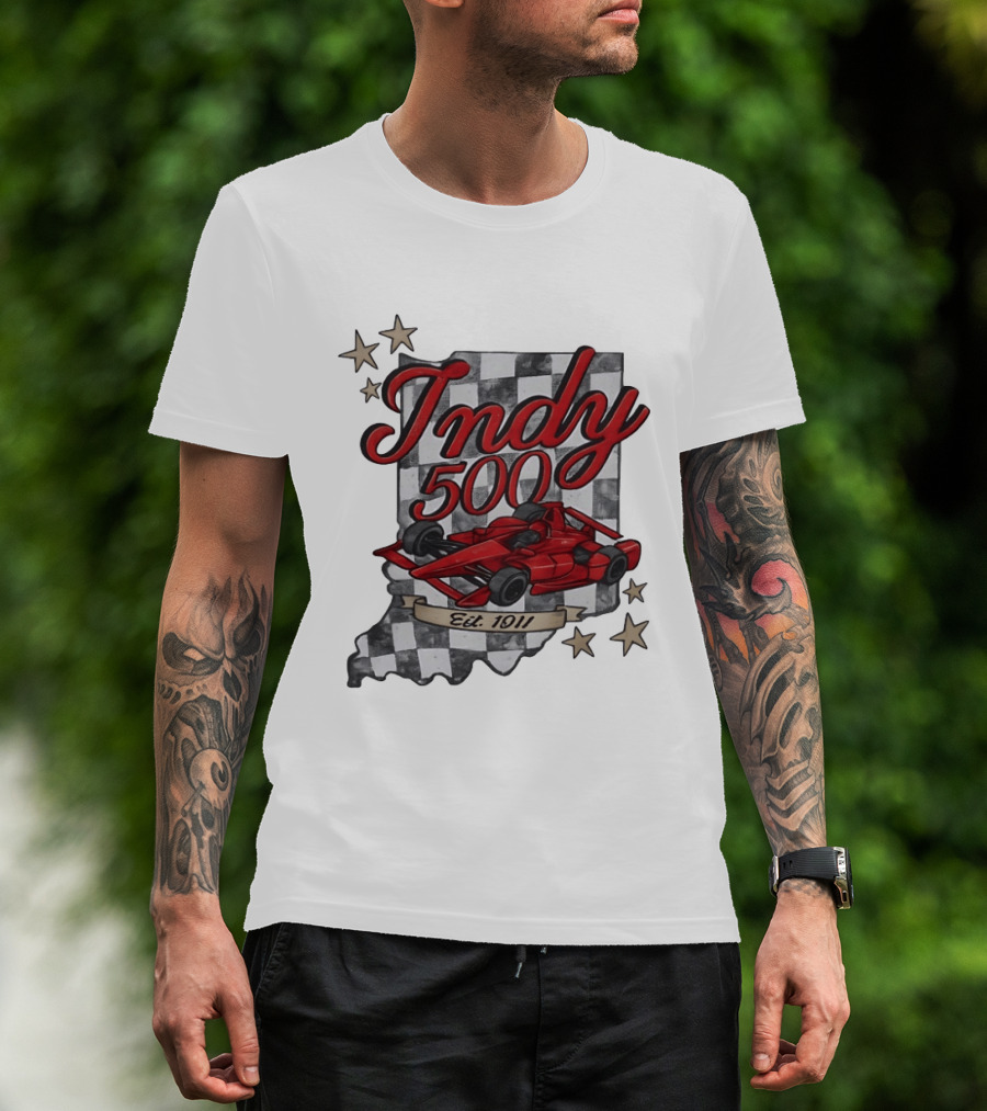 Indy 500 Racing Checkered Flag Red Race Car Est. 1911 Indianapolis T-Shirt