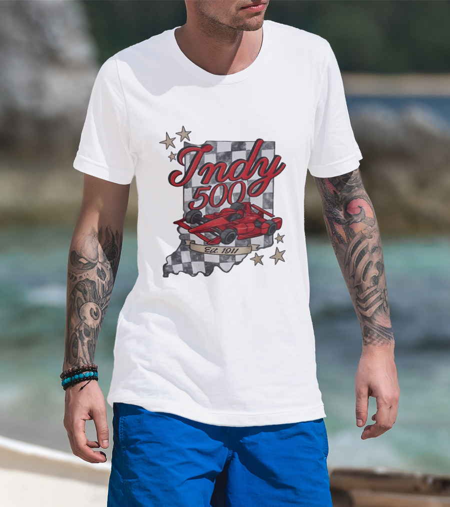 Indy 500 Racing Checkered Flag Red Race Car Est. 1911 Indianapolis T-Shirt