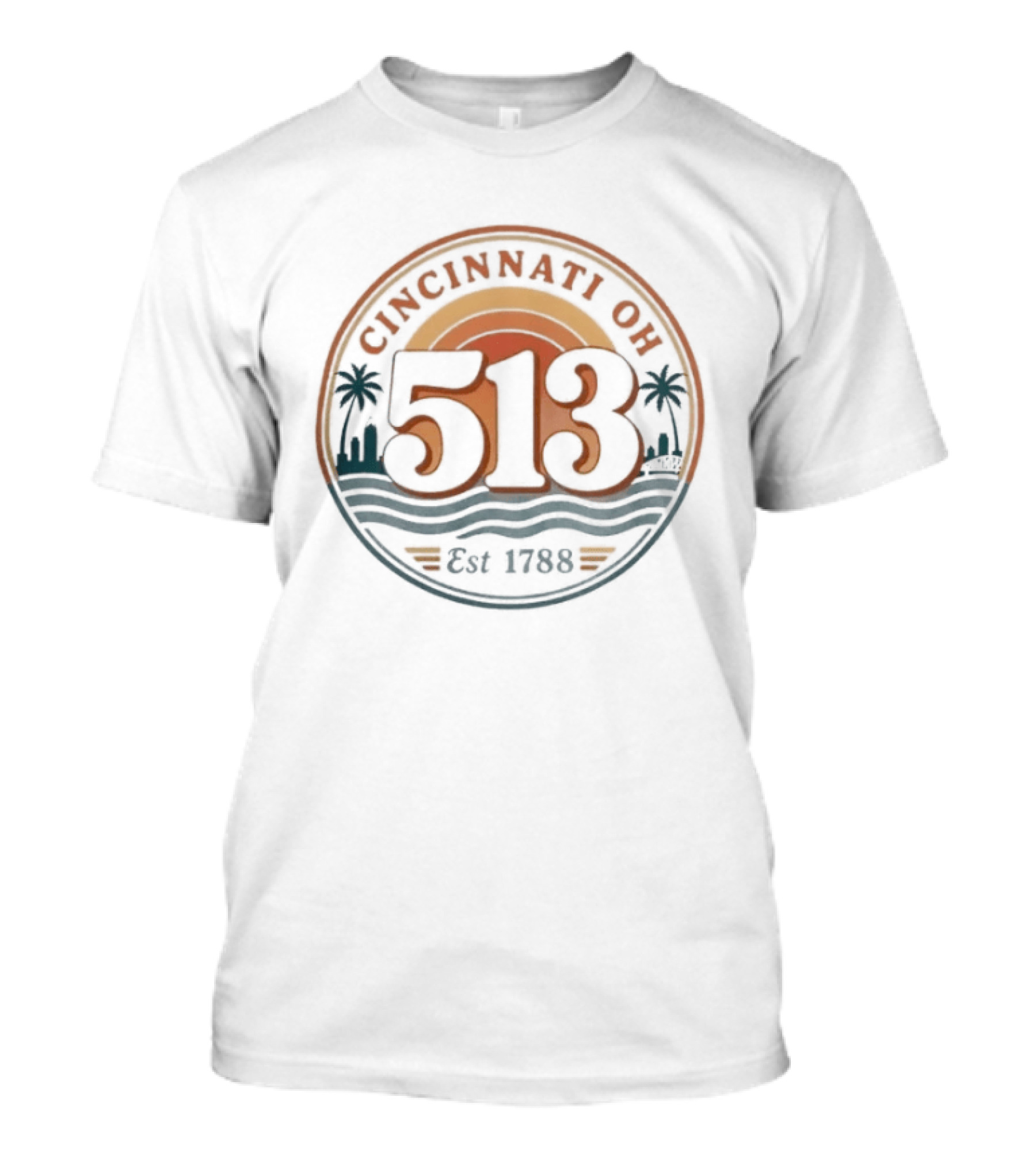 Cincinnati Ohio 513 Est 1788 Retro Sunset Palms T-Shirt