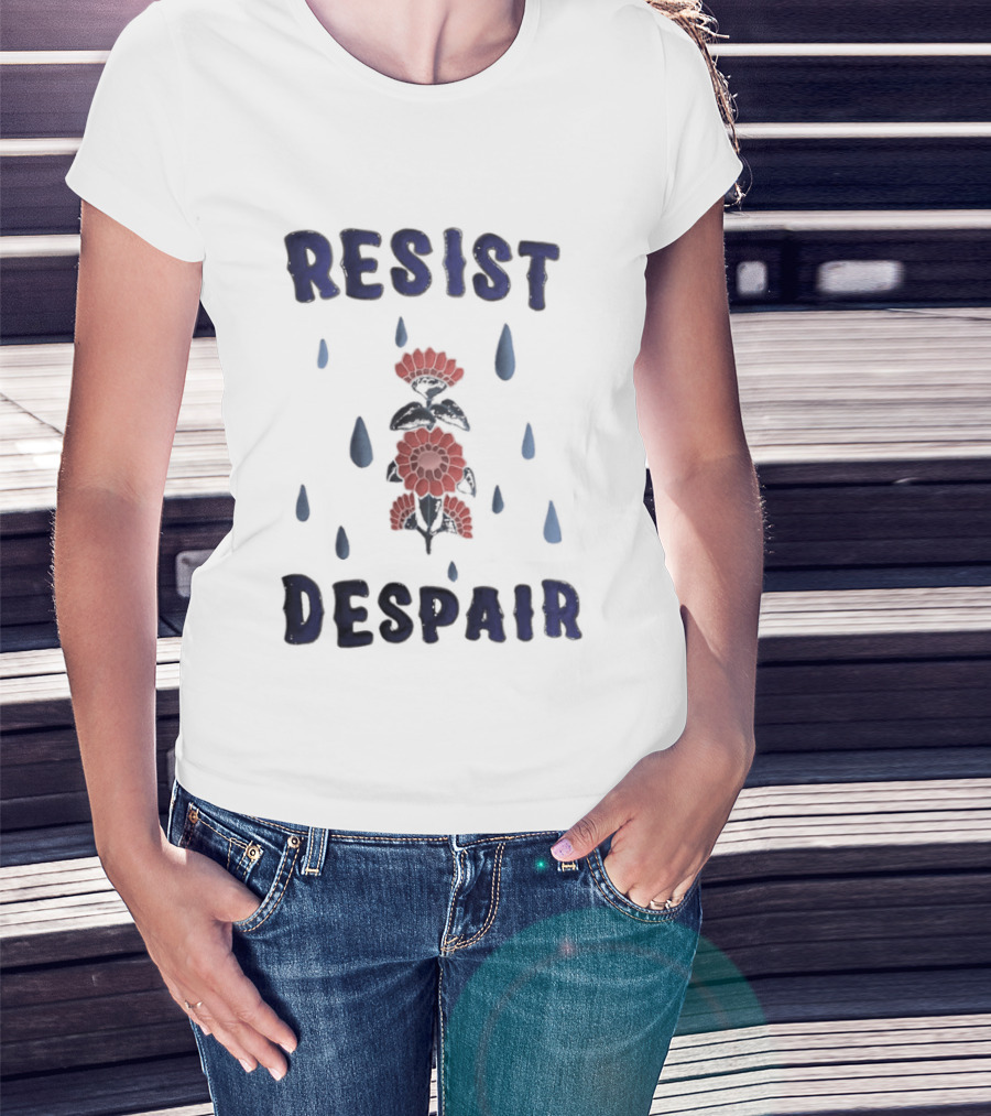 Resist Despair Red Flowers Blue Drops T-Shirt