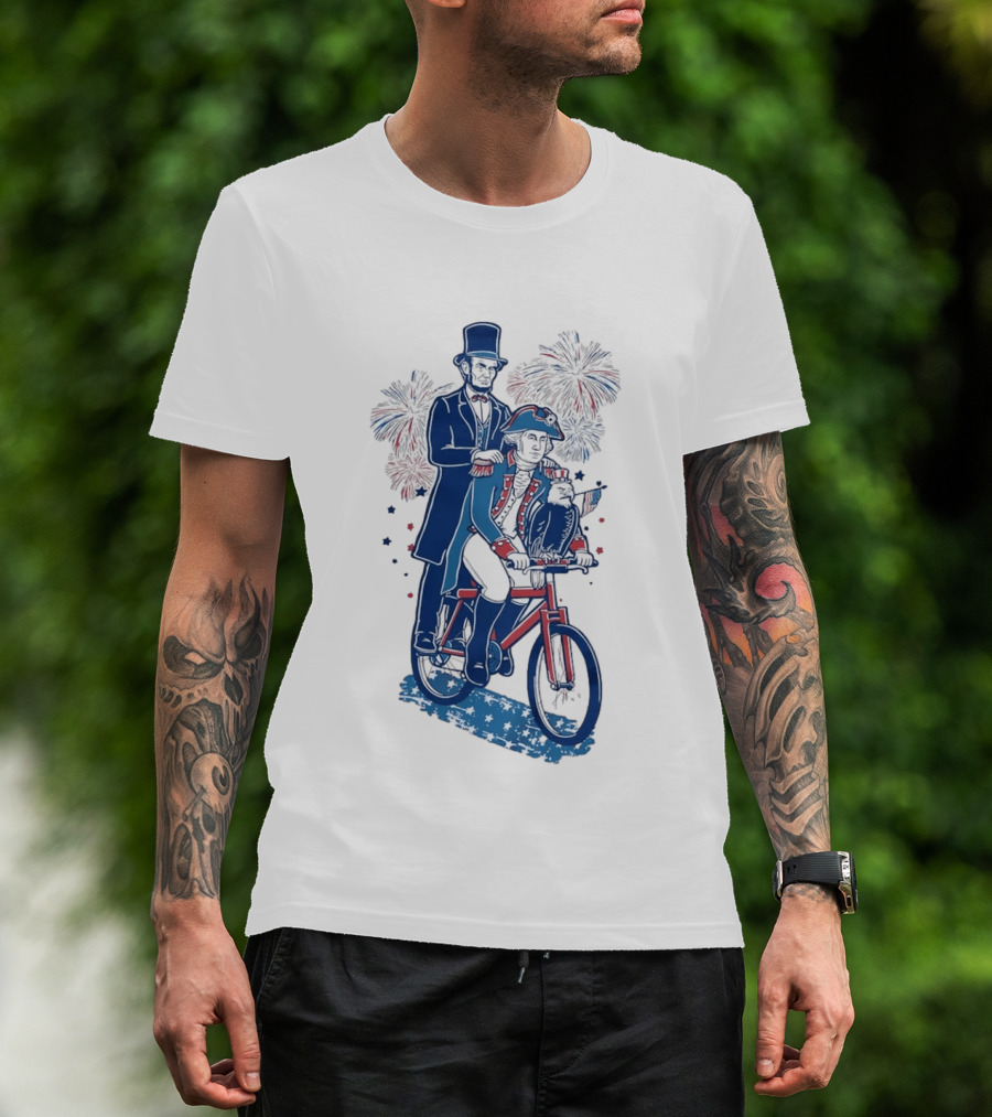 Free Ride George Washington Abe Lincoln Fireworks July 4th Bicycle Eagle T-Shirt