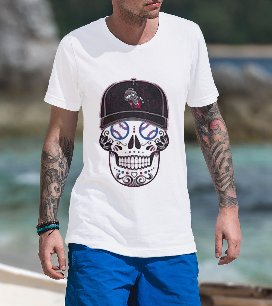 Rocket City Trash Pandas Sugar Skull Hat Baseball T-Shirt