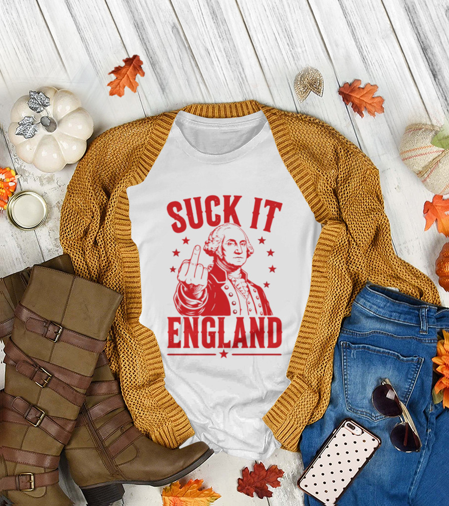 Suck It England George Washington Middle Finger Gesture T-Shirt