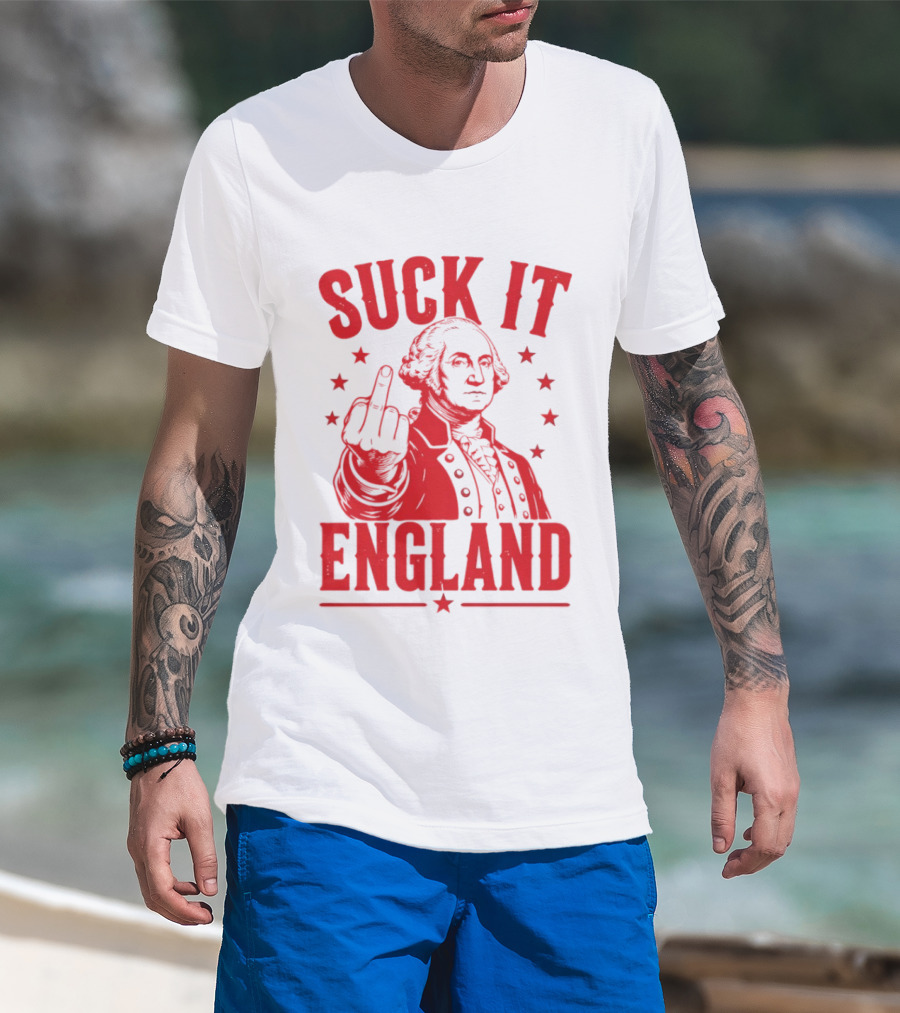 Suck It England George Washington Middle Finger Gesture T-Shirt