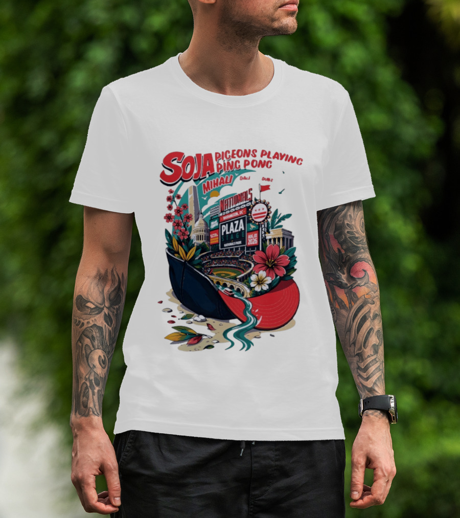 SOJA Pigeons Playing Ping Pong Mihali Nationals Park Plaza Stage DC August 1 2026 T-Shirt