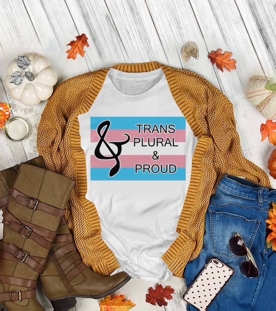 Trans Plural and Proud Treble Clef Pink Blue Flag T-Shirt