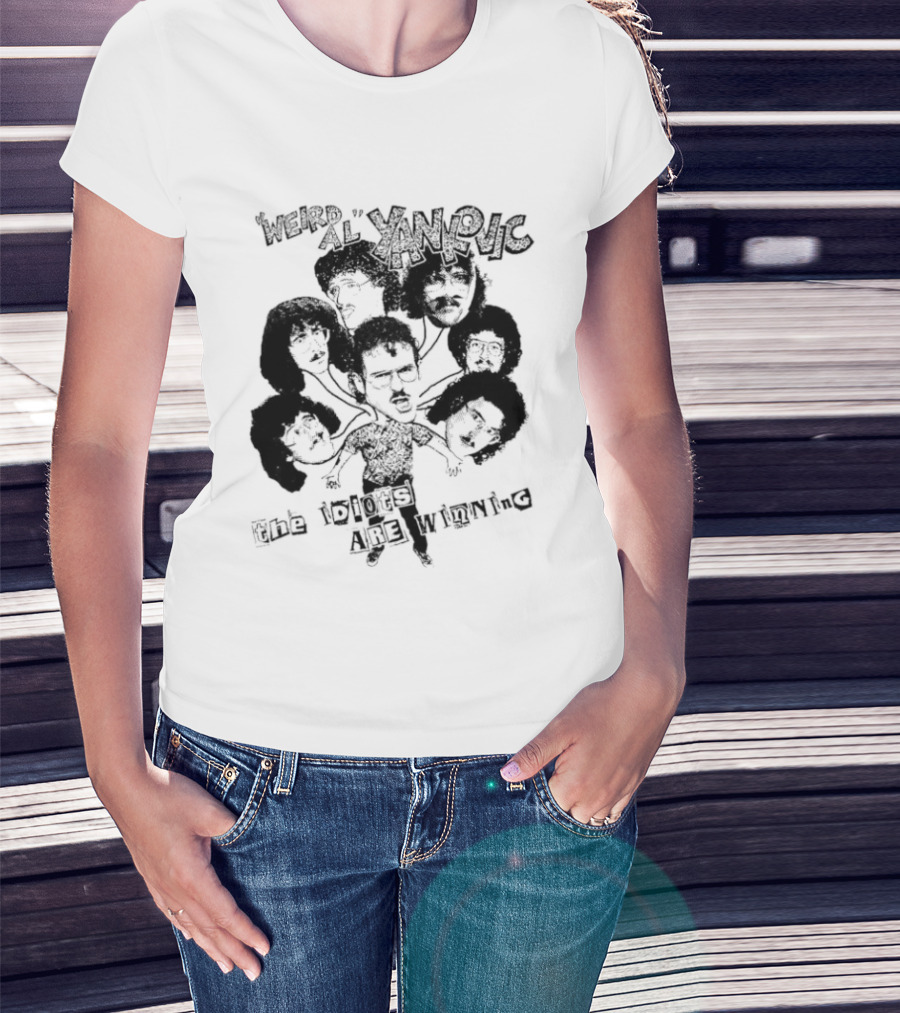 Weird Al Yankovic The Idiots Are Winning Black And White Caricature Faces T-Shirt