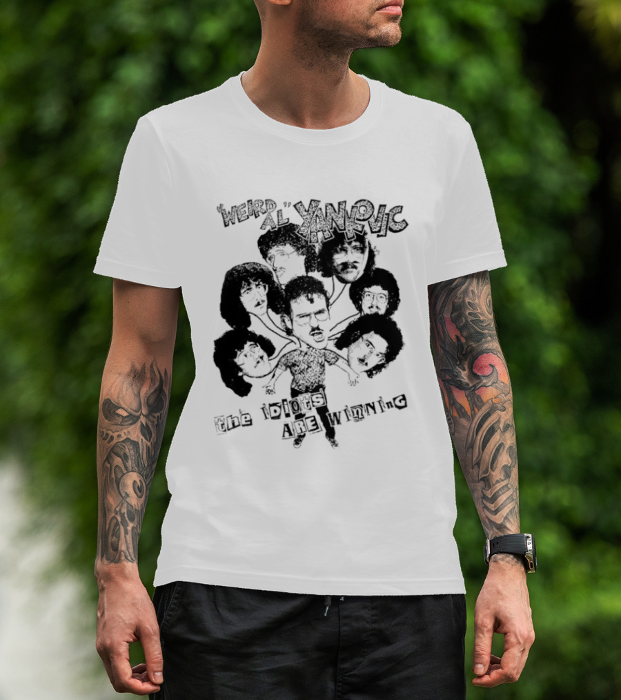 Weird Al Yankovic The Idiots Are Winning Black And White Caricature Faces T-Shirt