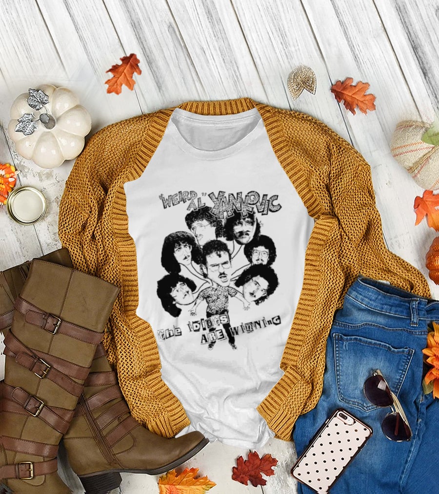Weird Al Yankovic The Idiots Are Winning Black and White Caricature Faces T-Shirt