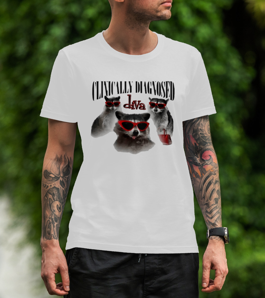 Clinically Diagnosed Diva Raccoon With Sunglasses And Handbag T-Shirt