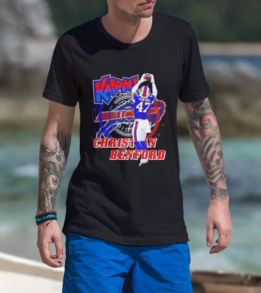 Kaboom Christian Benford 47 Buffalo Bills Football T-Shirt