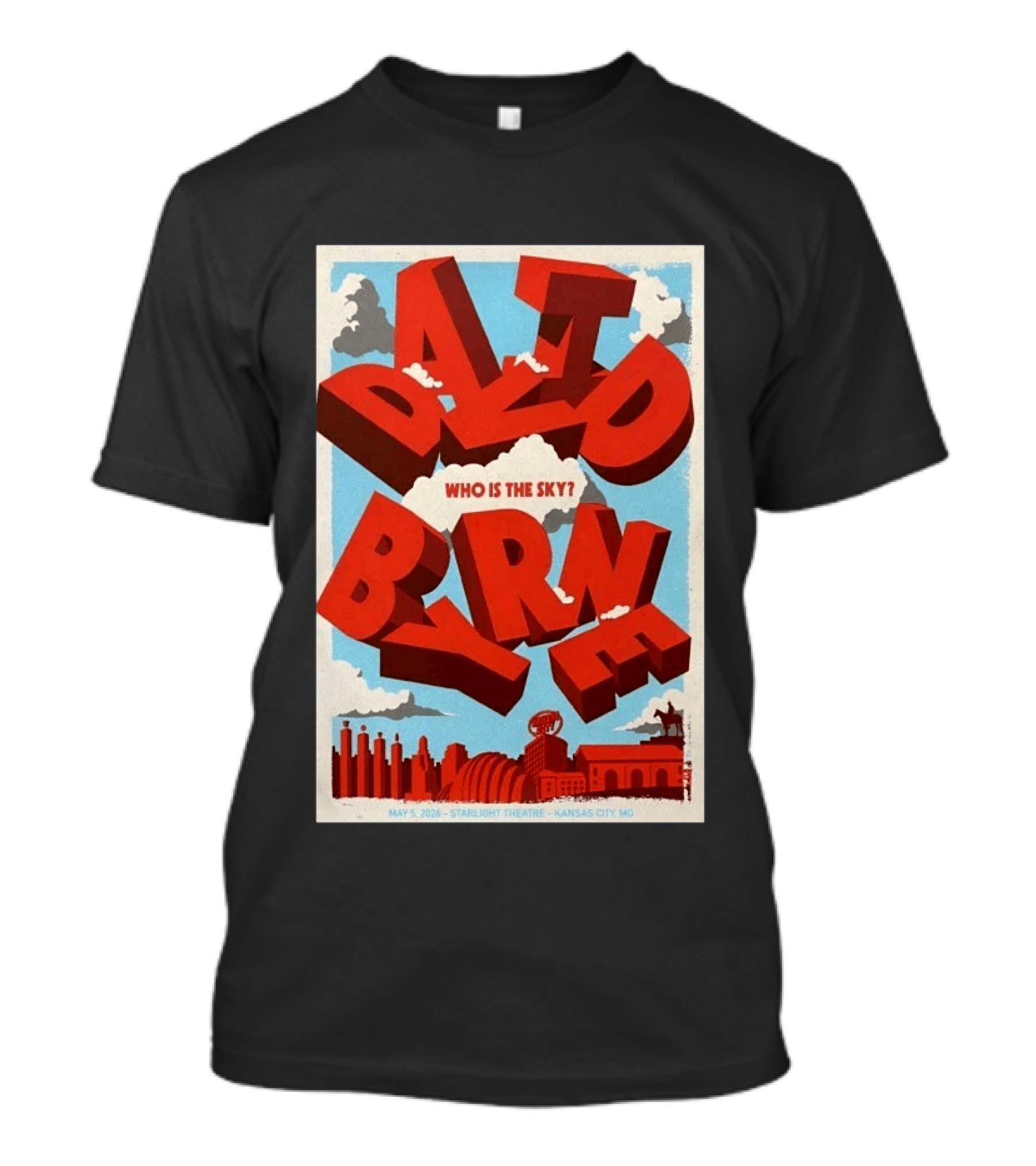 David Byrne Starlight Theatre May 5 2026 Kansas City MO Who Is The Sky T-Shirt