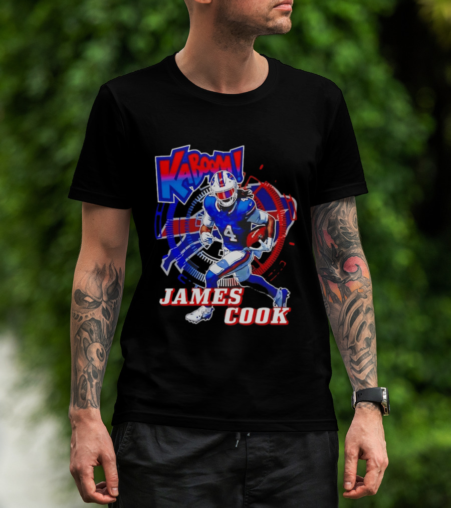 Kaboom James Cook Buffalo Bills Football Action Explosion T-Shirt