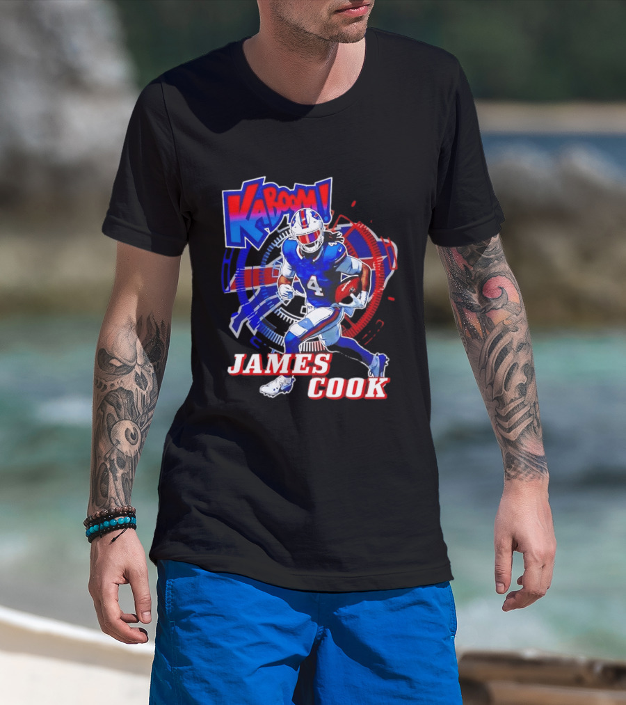Kaboom James Cook Buffalo Bills Football Action Explosion T-Shirt