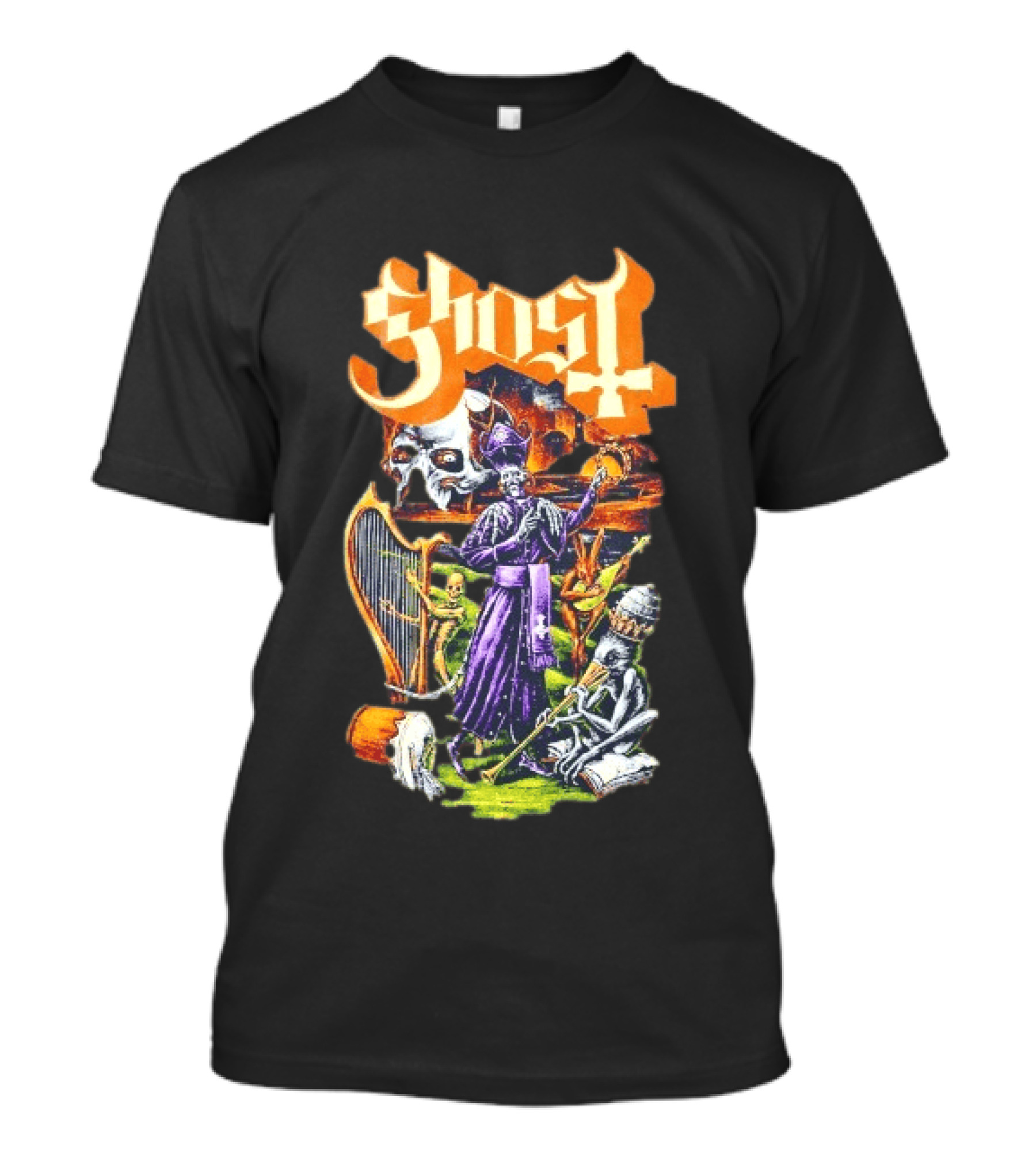 Ghost Band Gothic Horror Pope With Ghouls And Harp T-Shirt