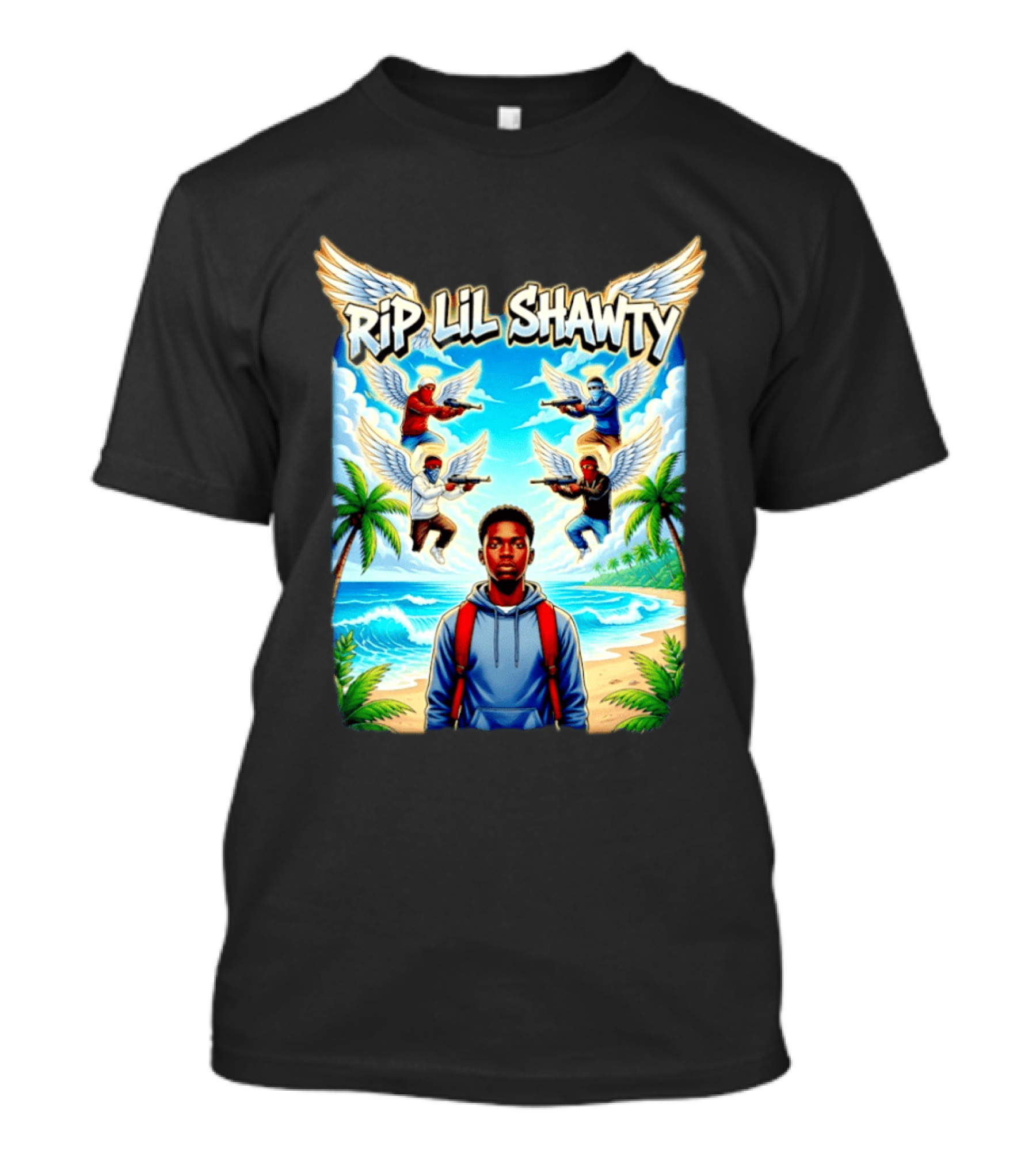RIP Lil Shawty Angelic Wings Beach Scene Memorial T-Shirt