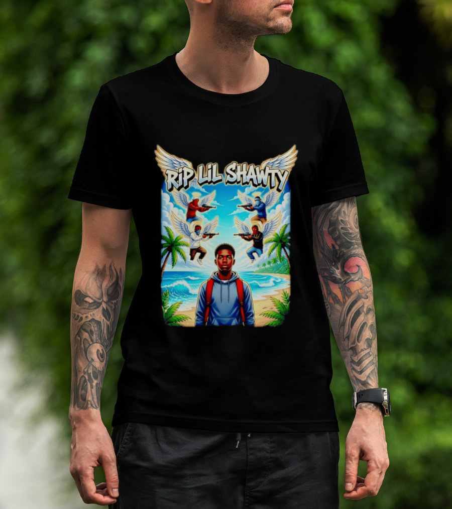 RIP Lil Shawty Angelic Wings Beach Scene Memorial T-Shirt