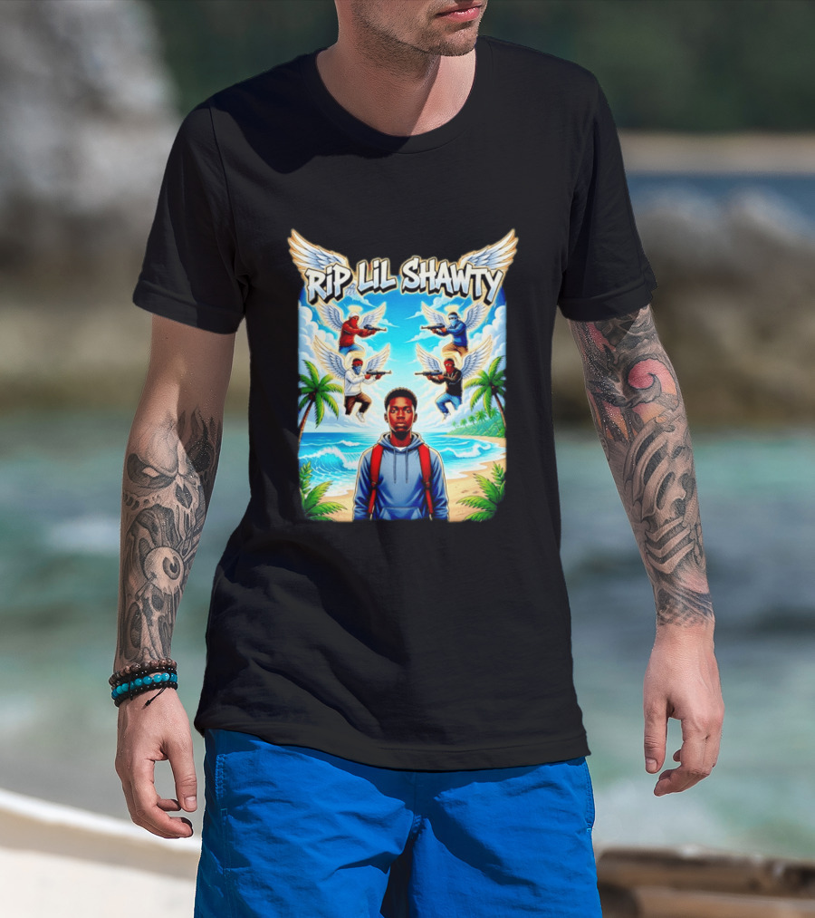 RIP Lil Shawty Angelic Wings Beach Scene Memorial T-Shirt