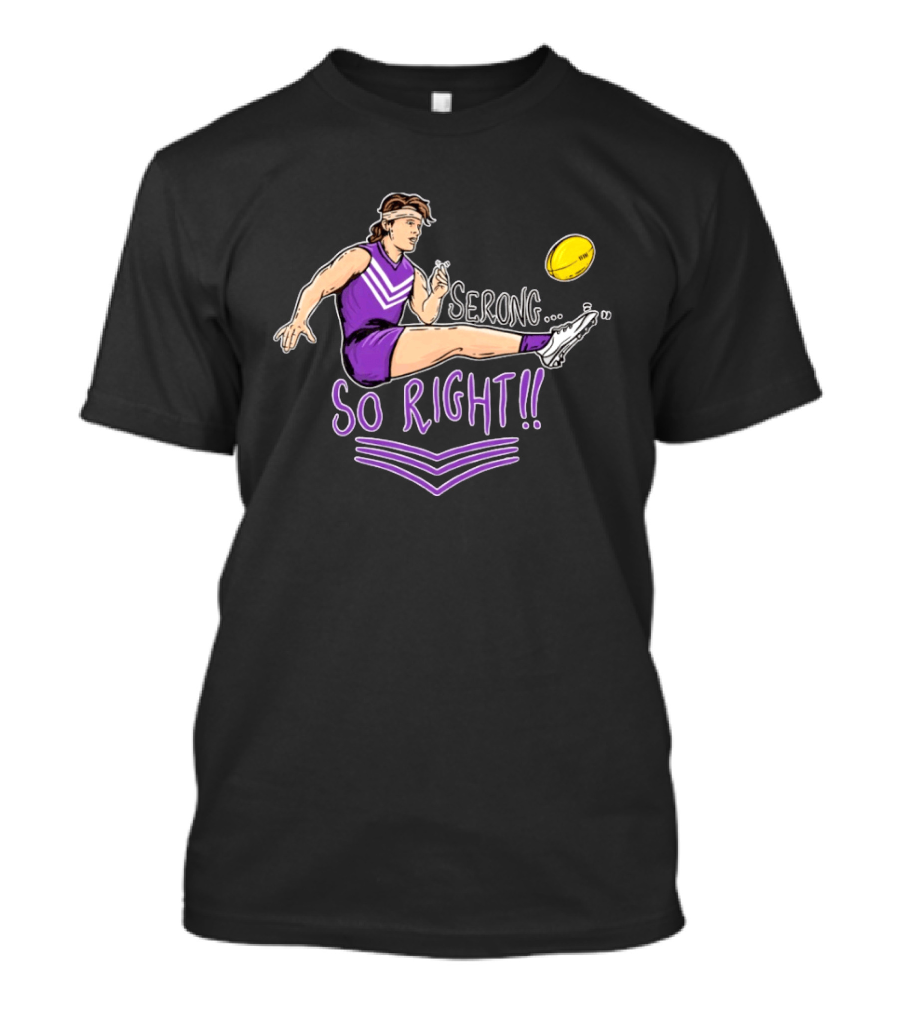 Serong So Right Purple Kicking Action Football T-Shirt