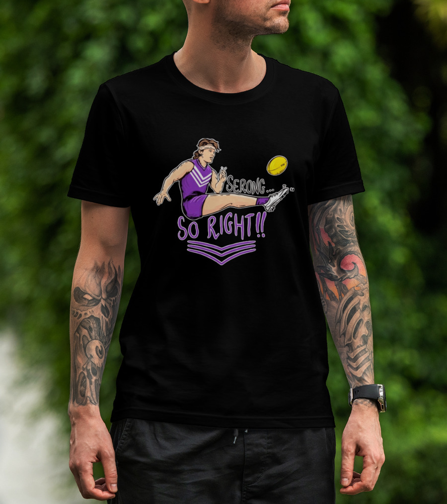 Serong So Right Purple Kicking Action Football T-Shirt