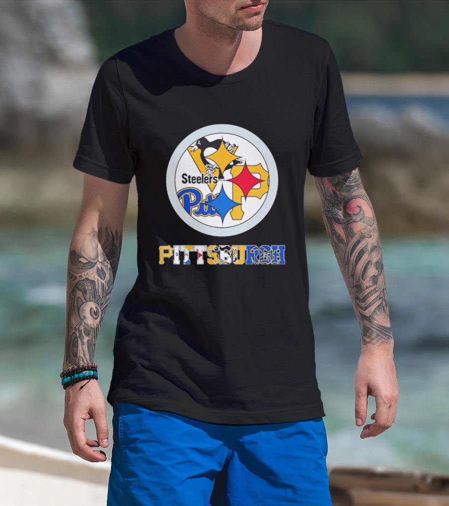 Pittsburgh Steelers Penguins Pirates Teams Logos T-Shirt