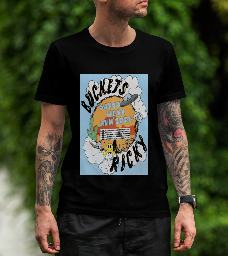 Buckets Ricky South West Run 2026 San Diego To Los Angeles Tour Dates UFO Cactus T-Shirt