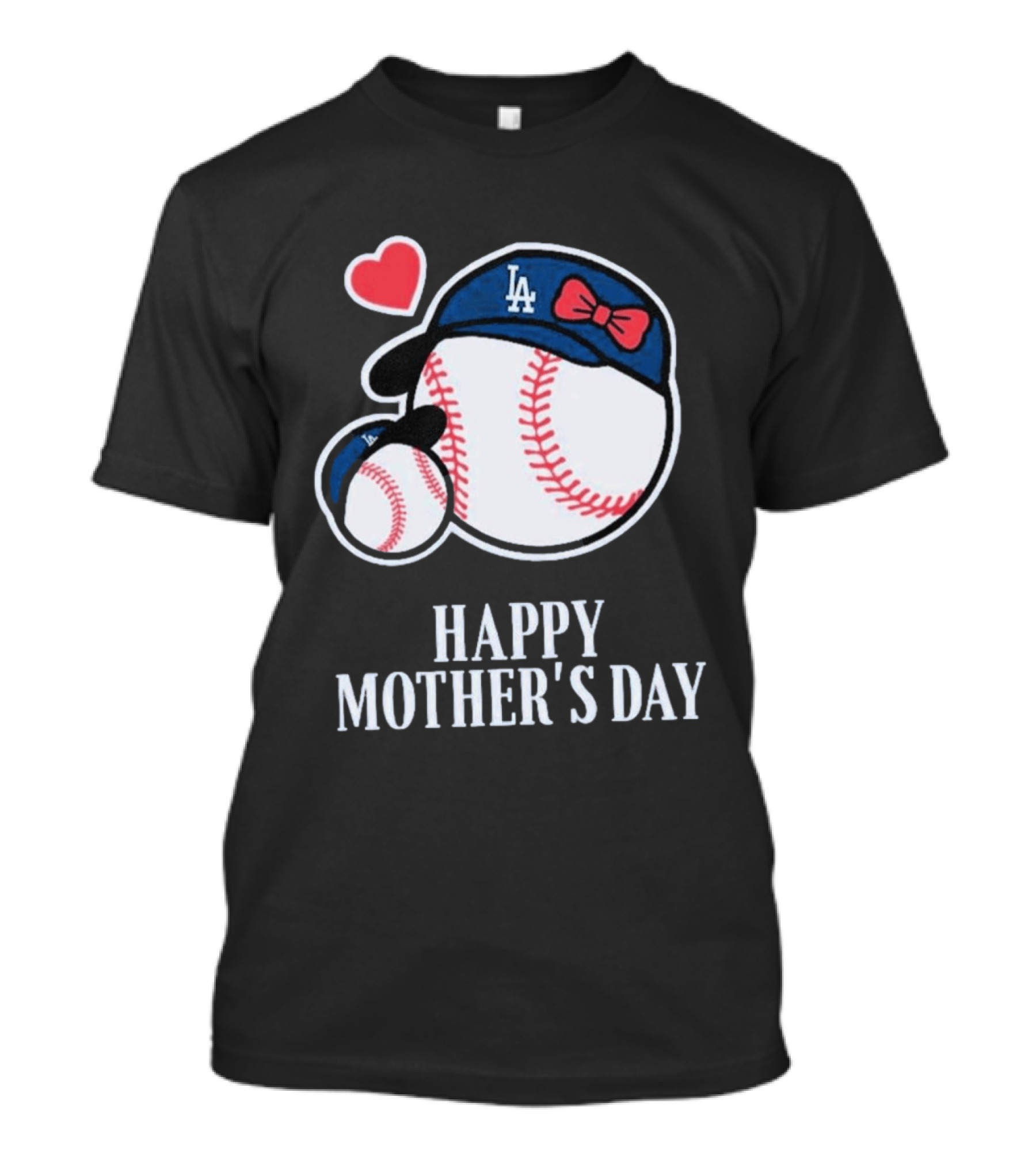 Happy Mother's Day 2026 LA Baseball Red Bow Heart T-Shirt