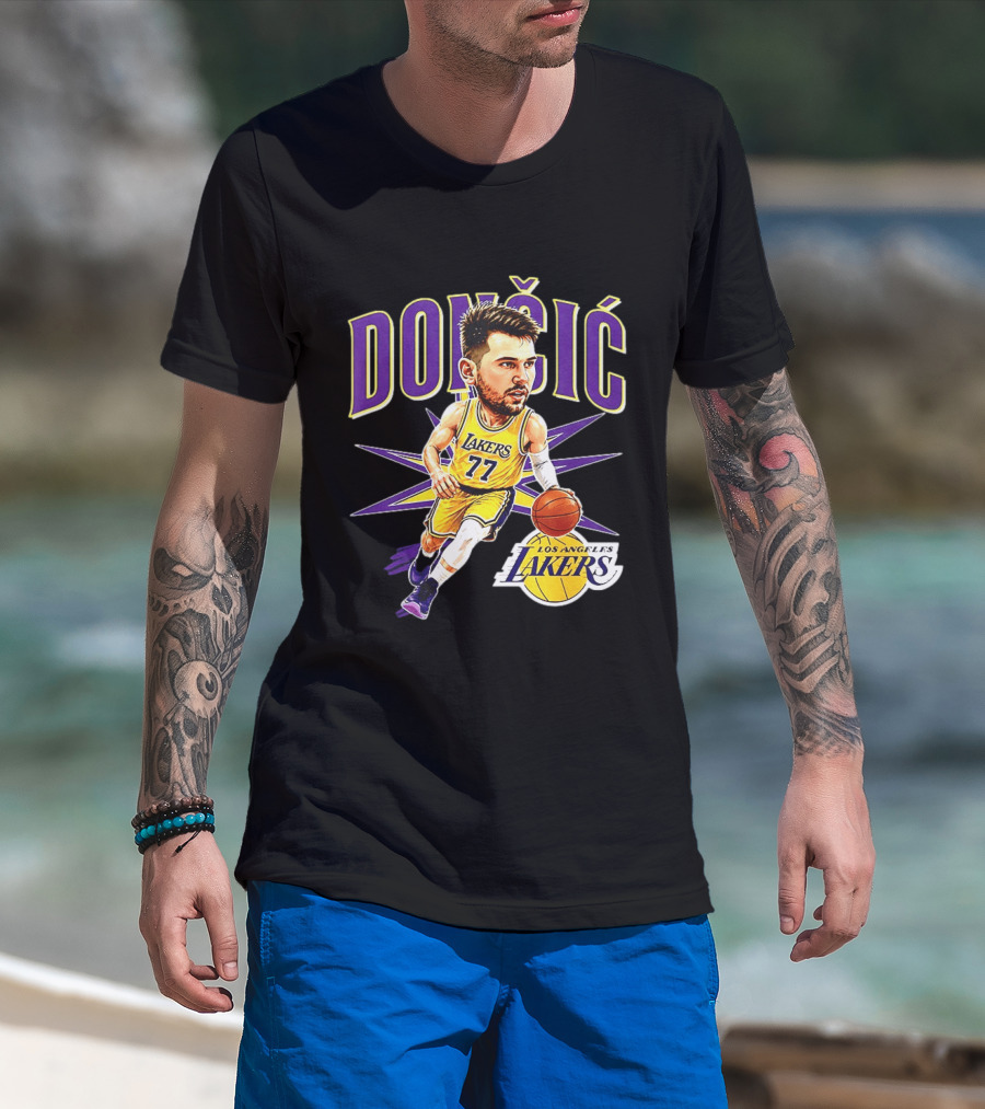 Doncic 77 Los Angeles Lakers NBA 2026 Big Head Basketball Player T-Shirt