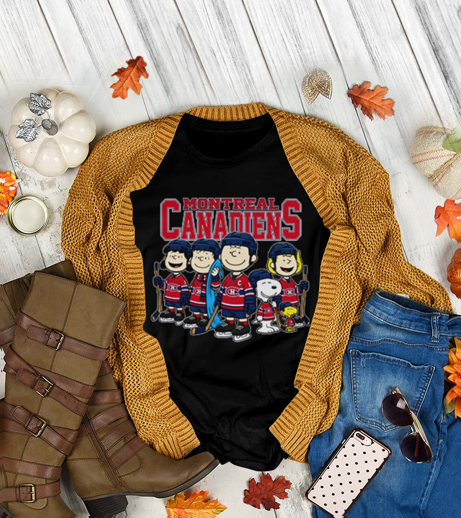 Montreal Canadiens Peanuts Snoopy Charlie Brown Lucy Linus Woodstock Hockey Team T-Shirt