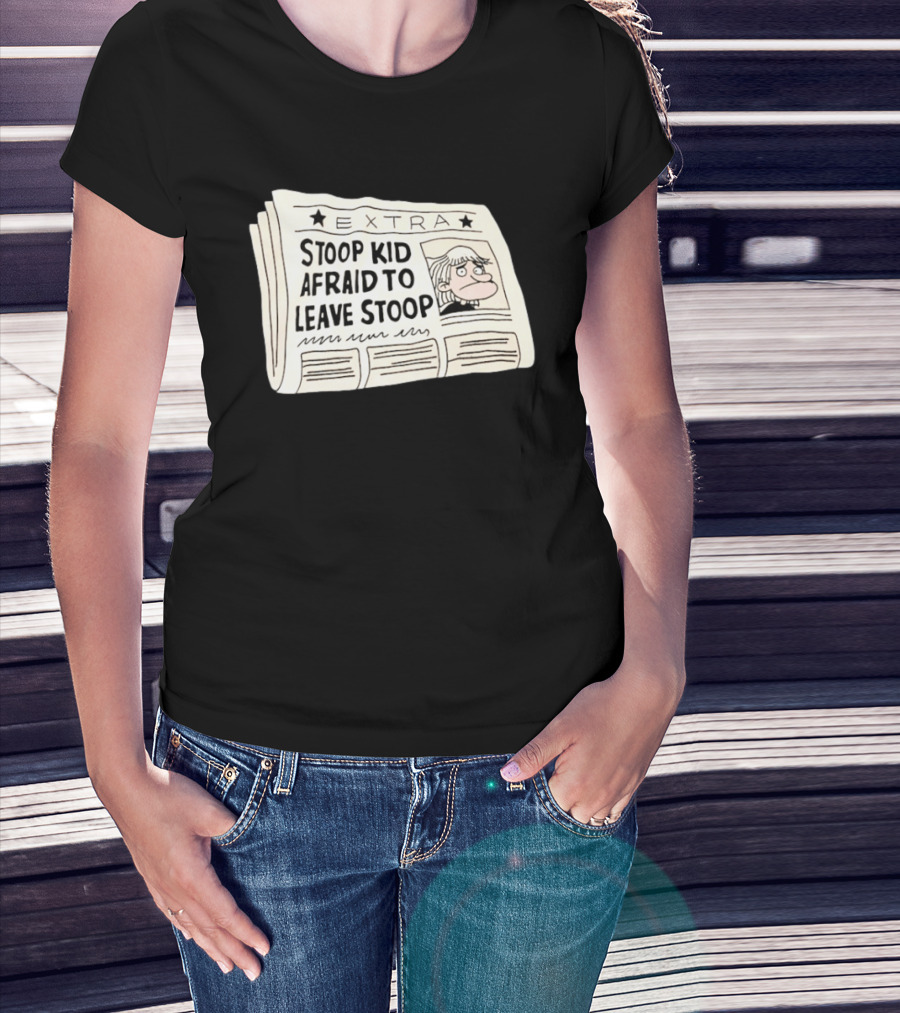 Stoop Kid Afraid To Leave Stoop Newspaper Extra Cartoon Headline T-Shirt