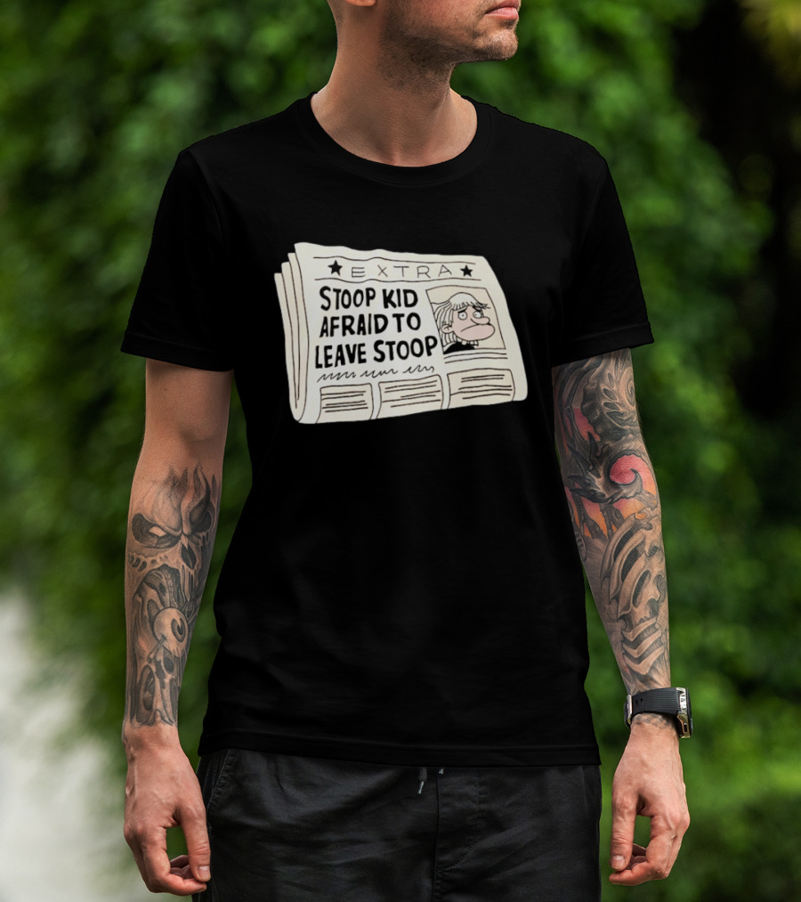 Stoop Kid Afraid To Leave Stoop Newspaper Extra Cartoon Headline T-Shirt