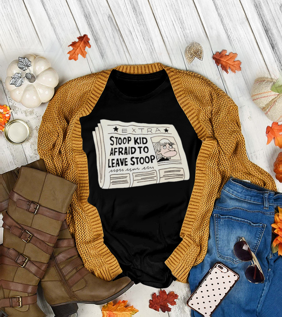 Stoop Kid Afraid to Leave Stoop Newspaper Extra Cartoon Headline T-Shirt