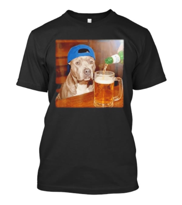 Pit Bull Drinking Beer Blue Cap Meme T-Shirt