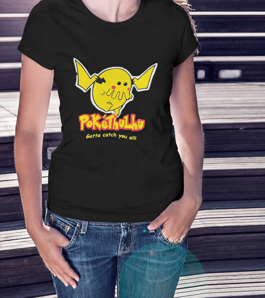 Pokethulhu Gotta Catch You All Yellow Hybrid T-Shirt