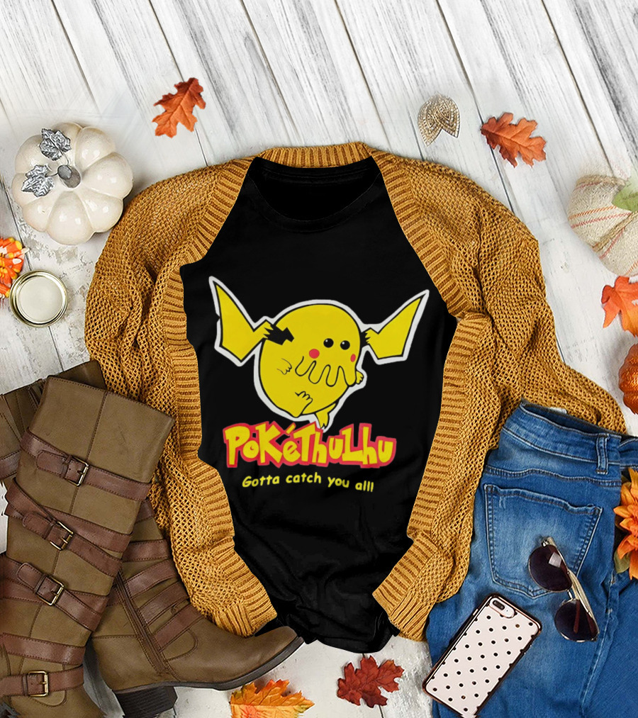 Pokethulhu Gotta Catch You All Yellow Hybrid T-Shirt