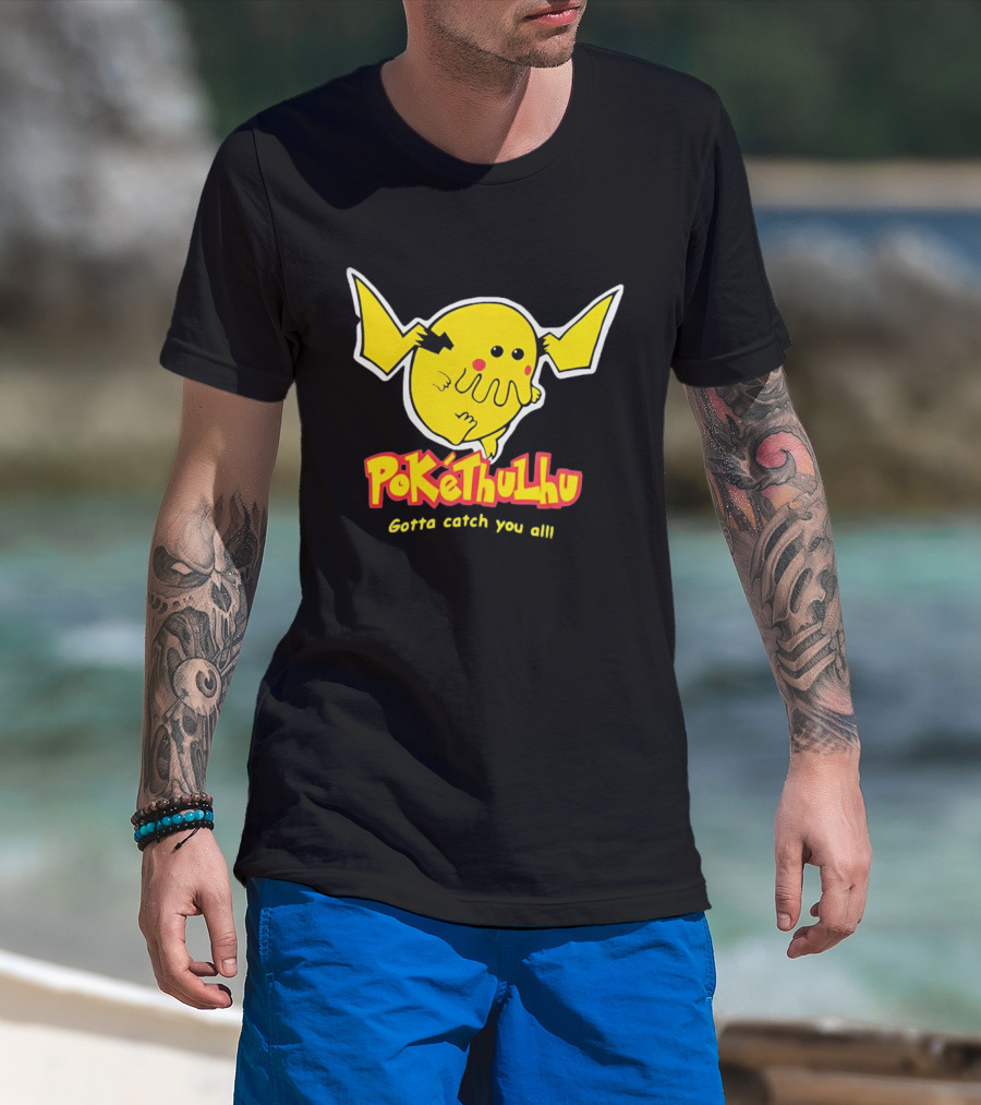 Pokethulhu Gotta Catch You All Yellow Hybrid T-Shirt