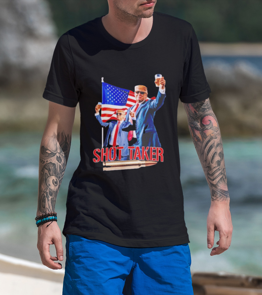 Shot Taker USA President American Flag Beer T-Shirt