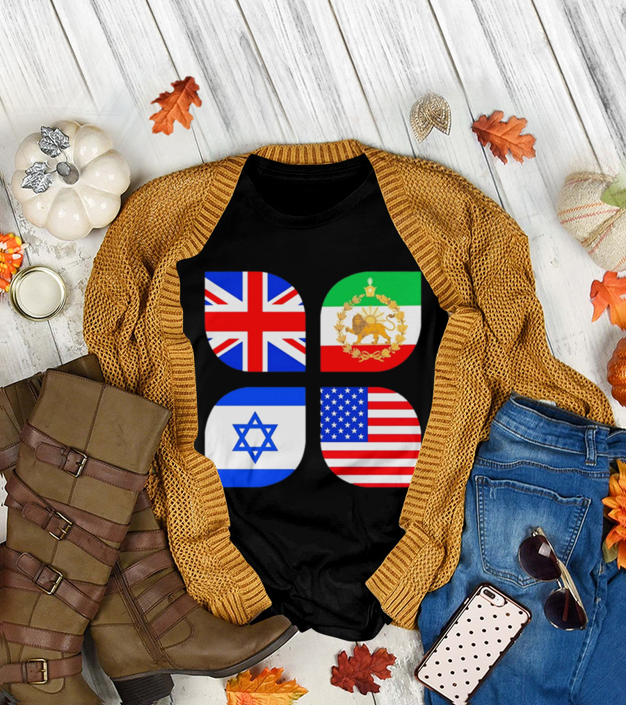 Union Jack British Flag Iranian Lion Israel Star USA Stars and Stripes Flags T-Shirt
