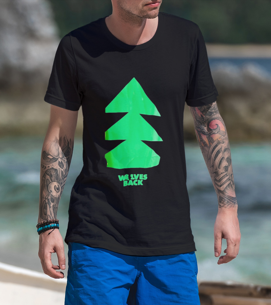 Wolves Back Tree Green Triangular Shapes T-Shirt