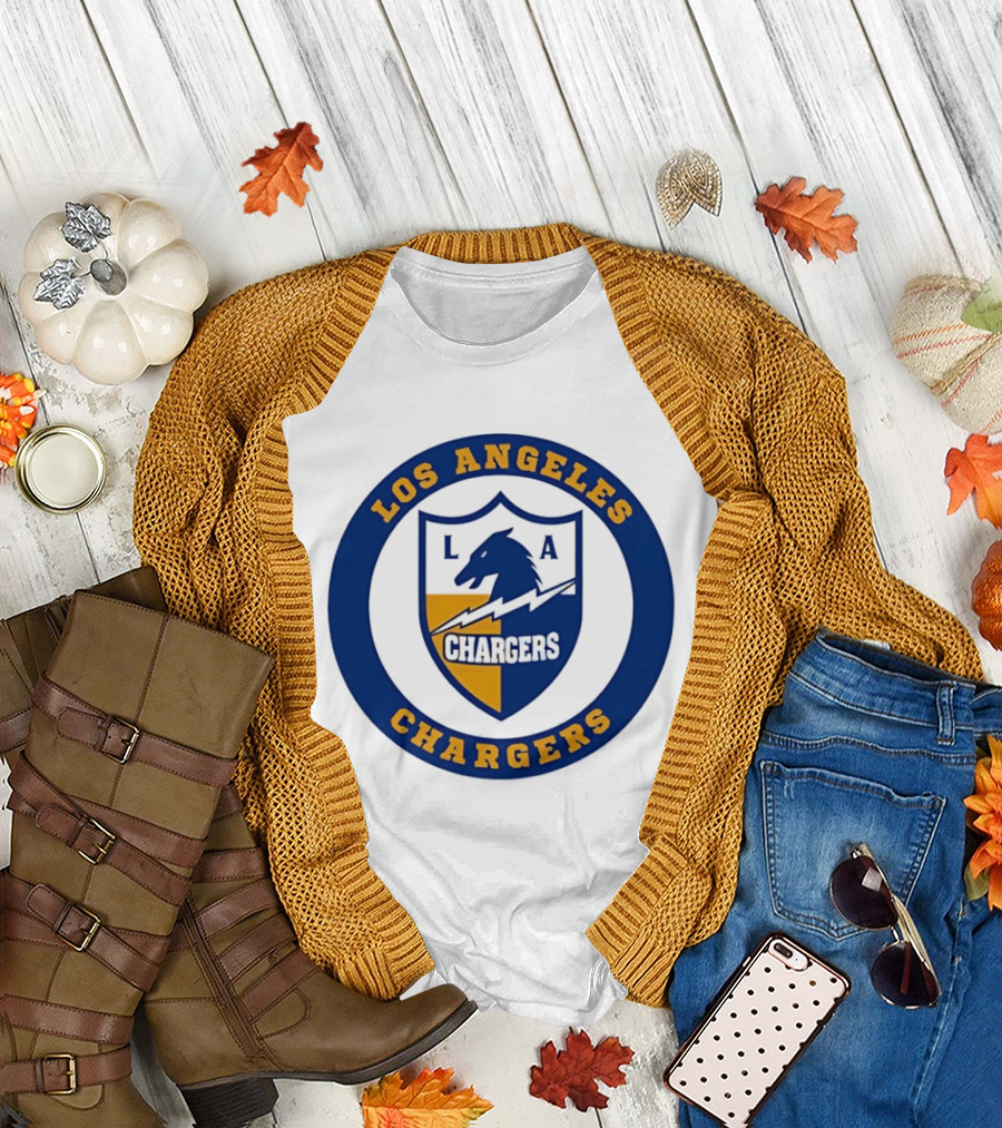 Los Angeles Chargers L.A. Horse Shield Blue and Gold T-Shirt