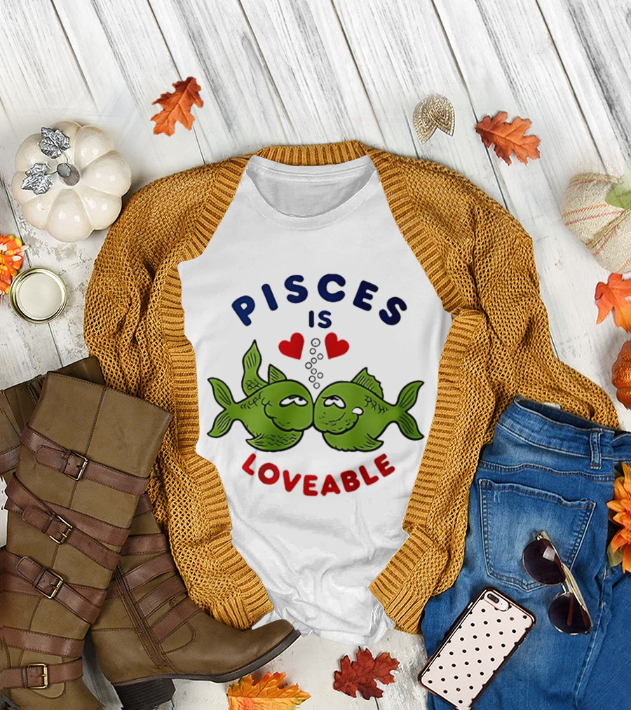 Pisces Is Loveable Kissing Fish with Hearts T-Shirt
