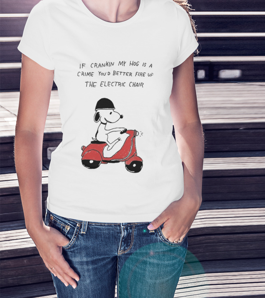 Snoopy Driving Red Motor Crankin My Hog Crime Electric Chair T-Shirt