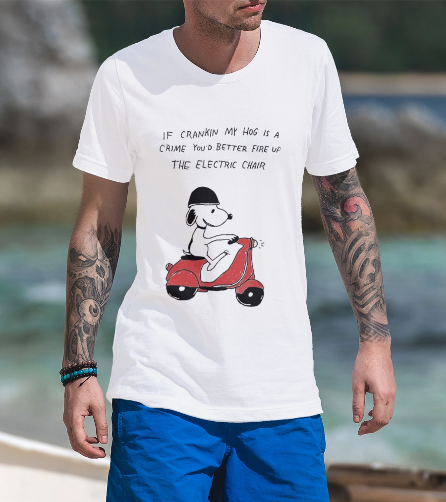Snoopy Driving Red Motor Crankin My Hog Crime Electric Chair T-Shirt