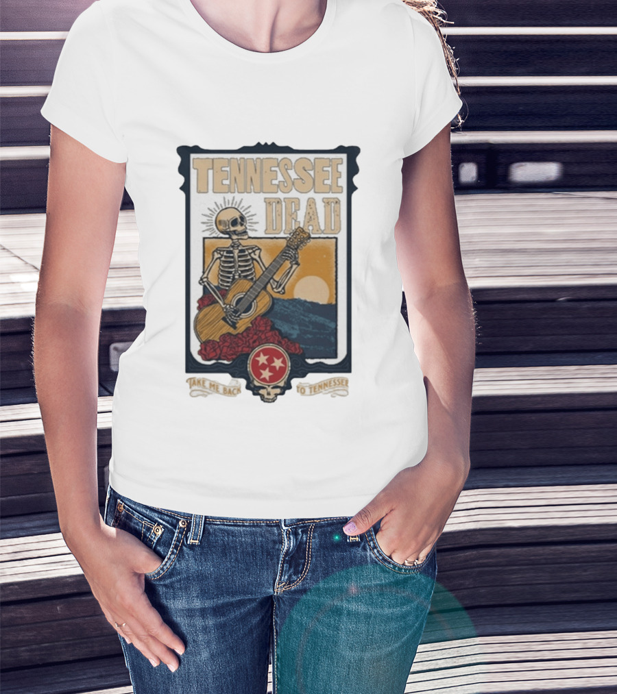 Tennessee Dead Skeleton Playing Guitar With Sun And Roses T-Shirt