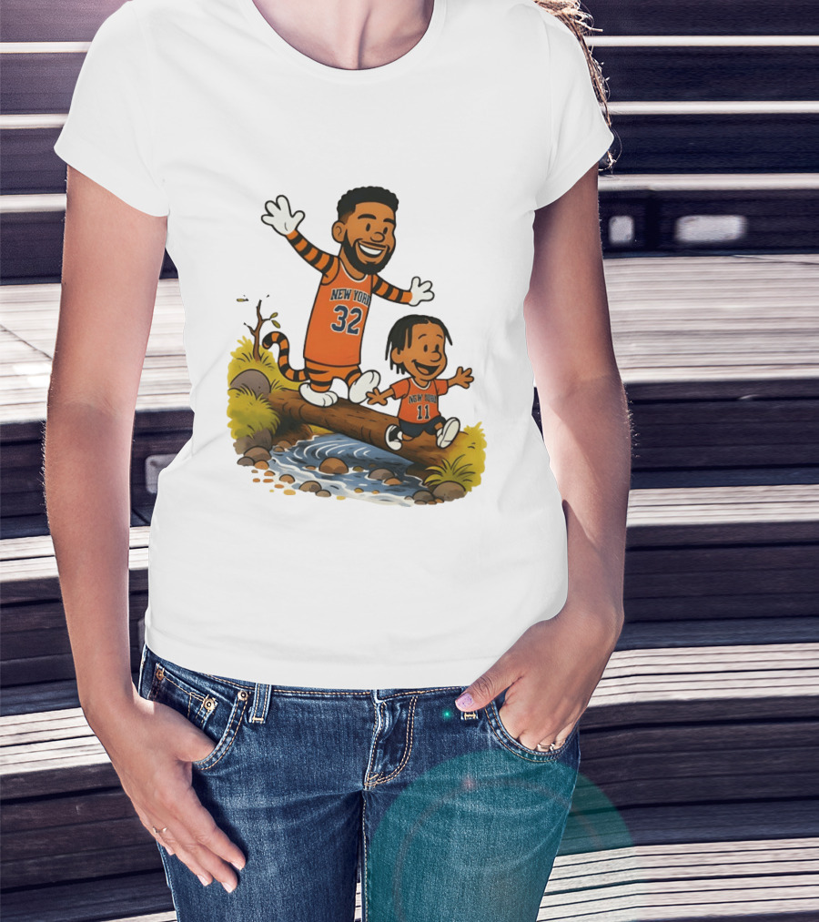 Calvin And Hobbes Crossover Karl Anthony Towns Jalen Brunson New York Knicks Basketball T-Shirt