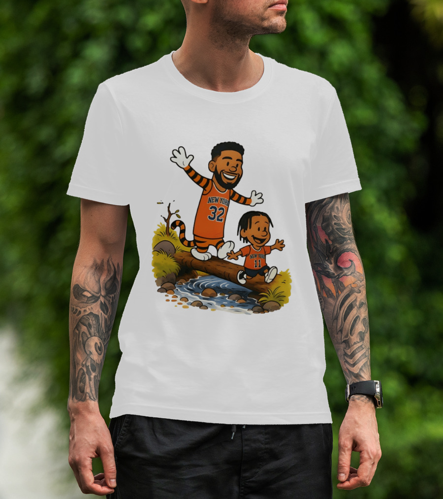 Calvin And Hobbes Crossover Karl Anthony Towns Jalen Brunson New York Knicks Basketball T-Shirt