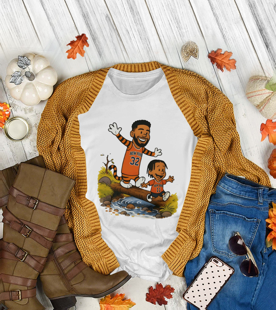 Calvin and Hobbes Crossover Karl Anthony Towns Jalen Brunson New York Knicks Basketball T-Shirt
